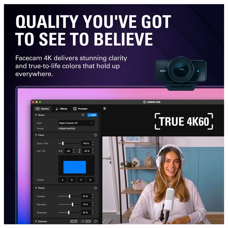 CÁMARA WEB ELGATO FACECAM 4K DE ESTUDIO 4K60 - 4