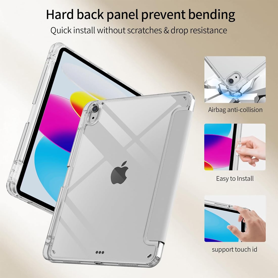 CASE SMART PARA IPAD 11 CHIP A16  2025 - GRIS CON TRANSPARENTE - 2