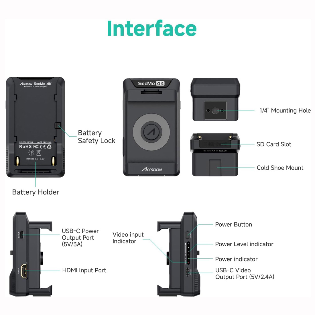 ACCSOON SEEMO 4K TRANSMISOR DE VIDEO INALÁMBRICO PARA IPHONE Y IPAD - 6