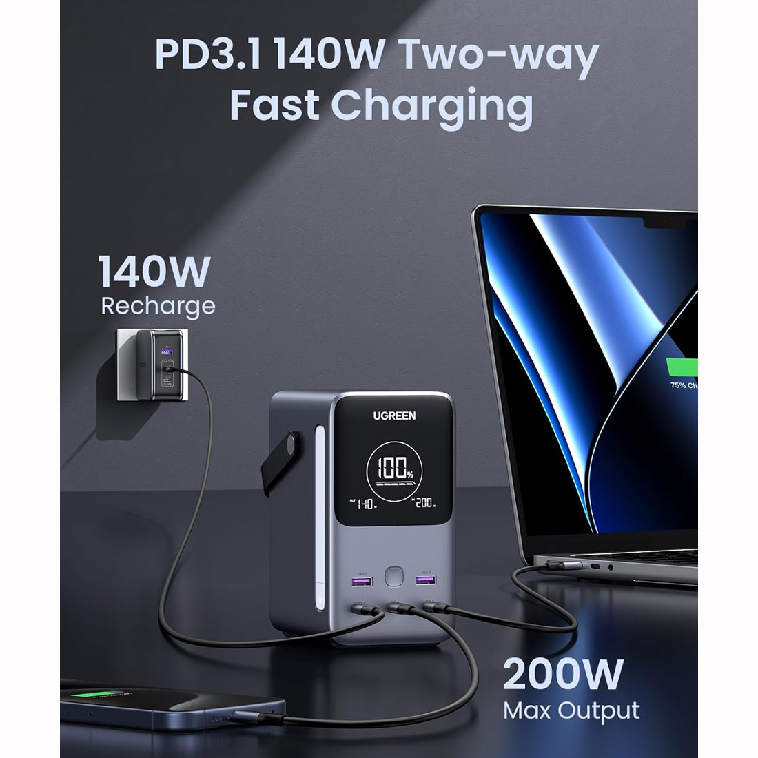 POWER BANK UGREEN NEXODE 48,000MAH FAST CHARGE 300W 5-PUERTOS - 3