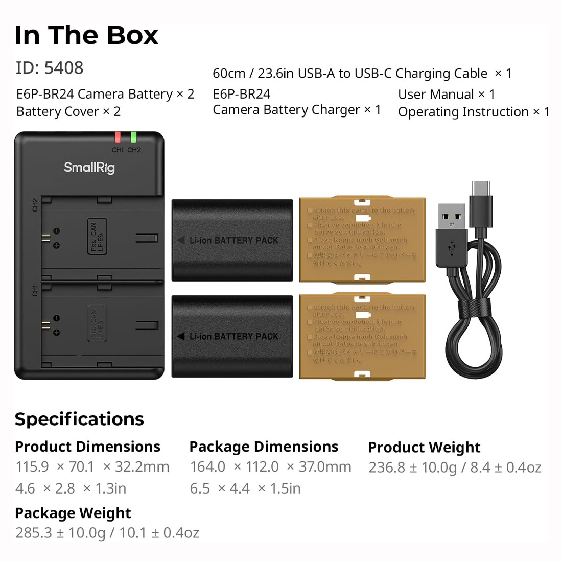 BATERÍAS SMALLRIG E6P-BR24 KIT PARA CAMARAS CANON LP-E6P - 6