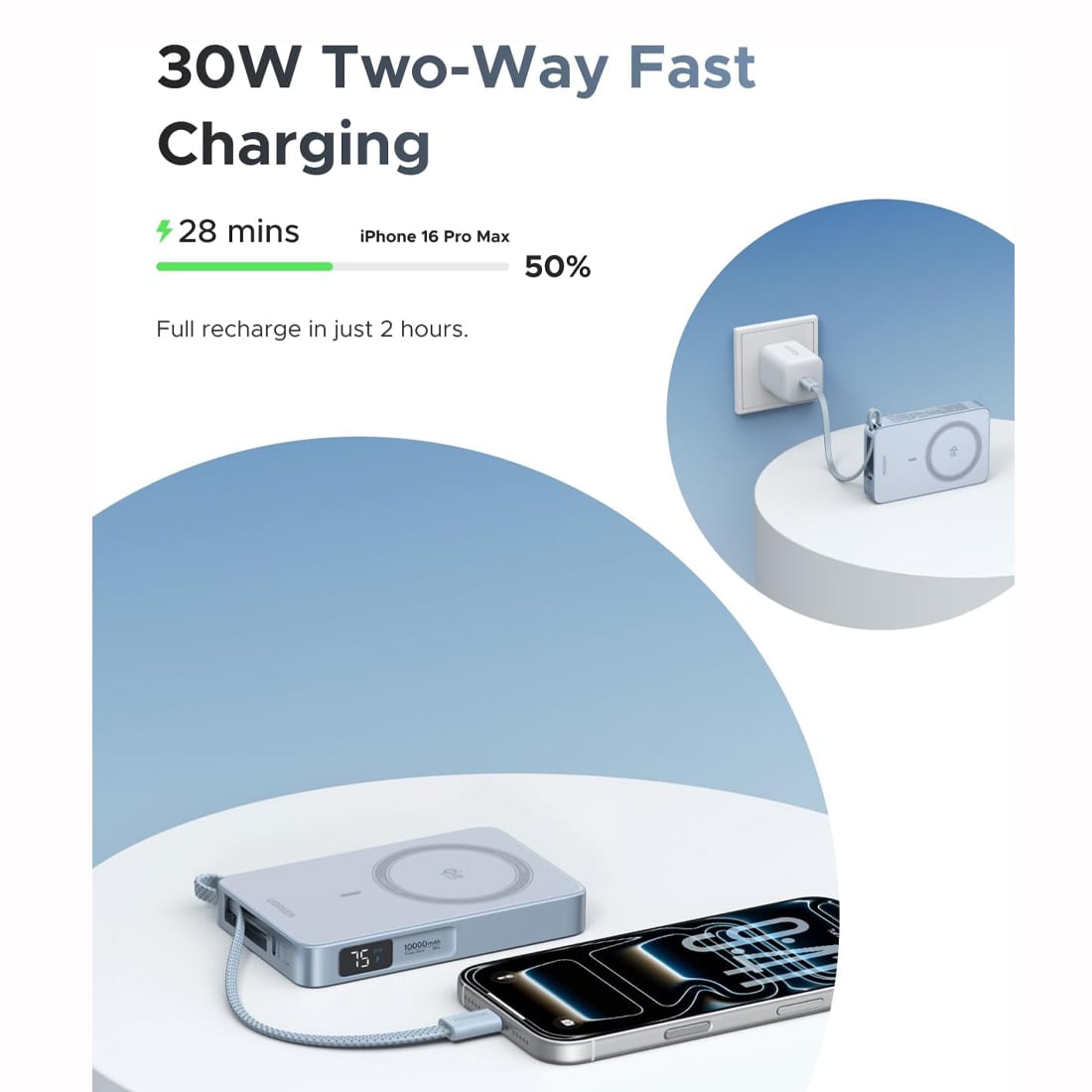 BATERIA INALÁMBRICA UGREEN MAGFLOW 10,000MAH 30W PARA TELÉFONOS - 4