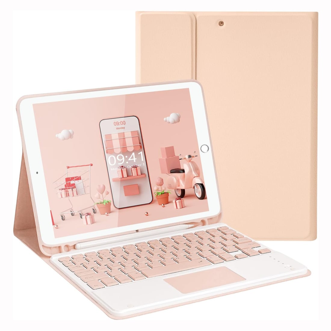 FUNDA CON TECLADO PARA IPAD 10.2 7MA/8VA/9NA GENERACIÓN - ROSADO - 1