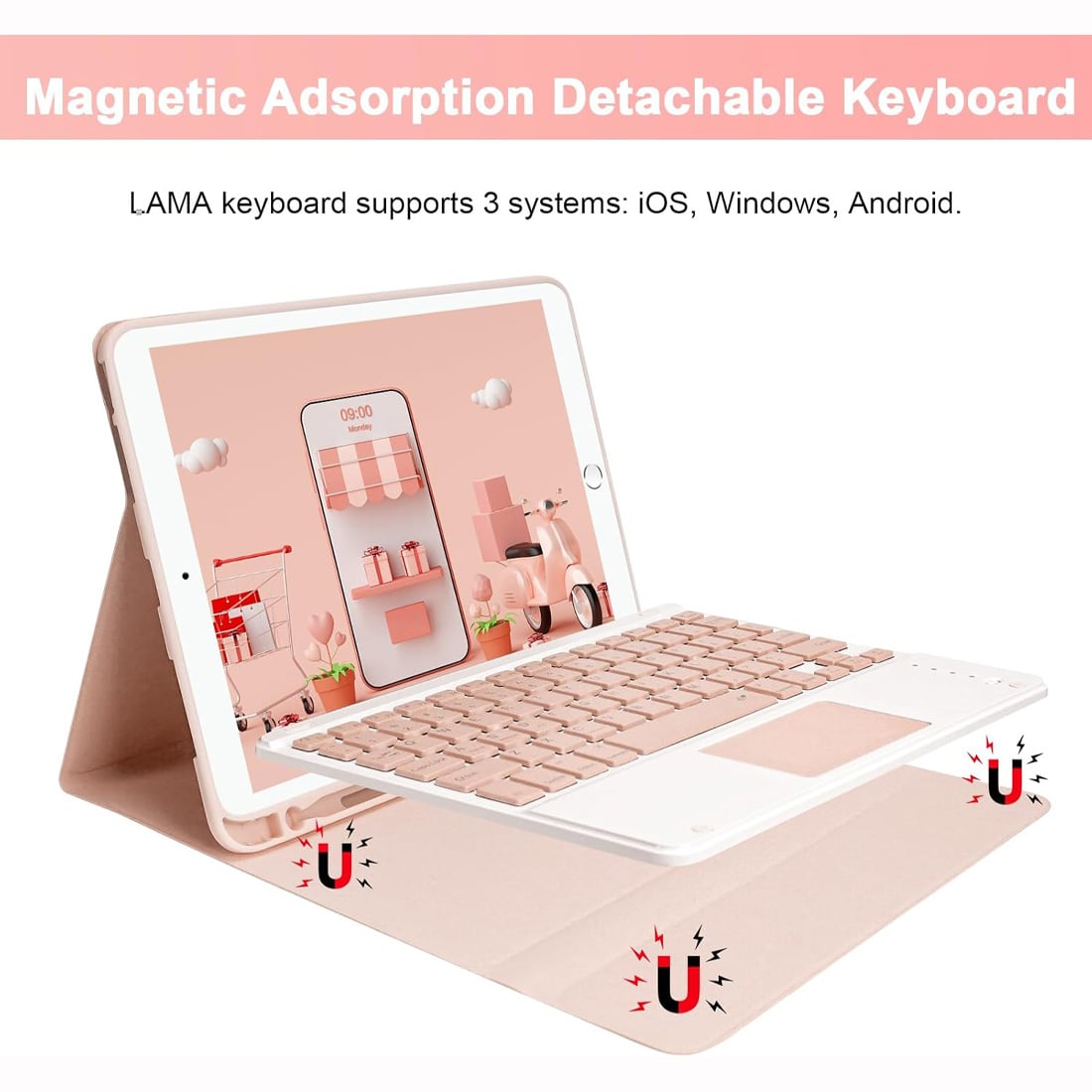 FUNDA CON TECLADO PARA IPAD 10.2 7MA/8VA/9NA GENERACIÓN - ROSADO - 3