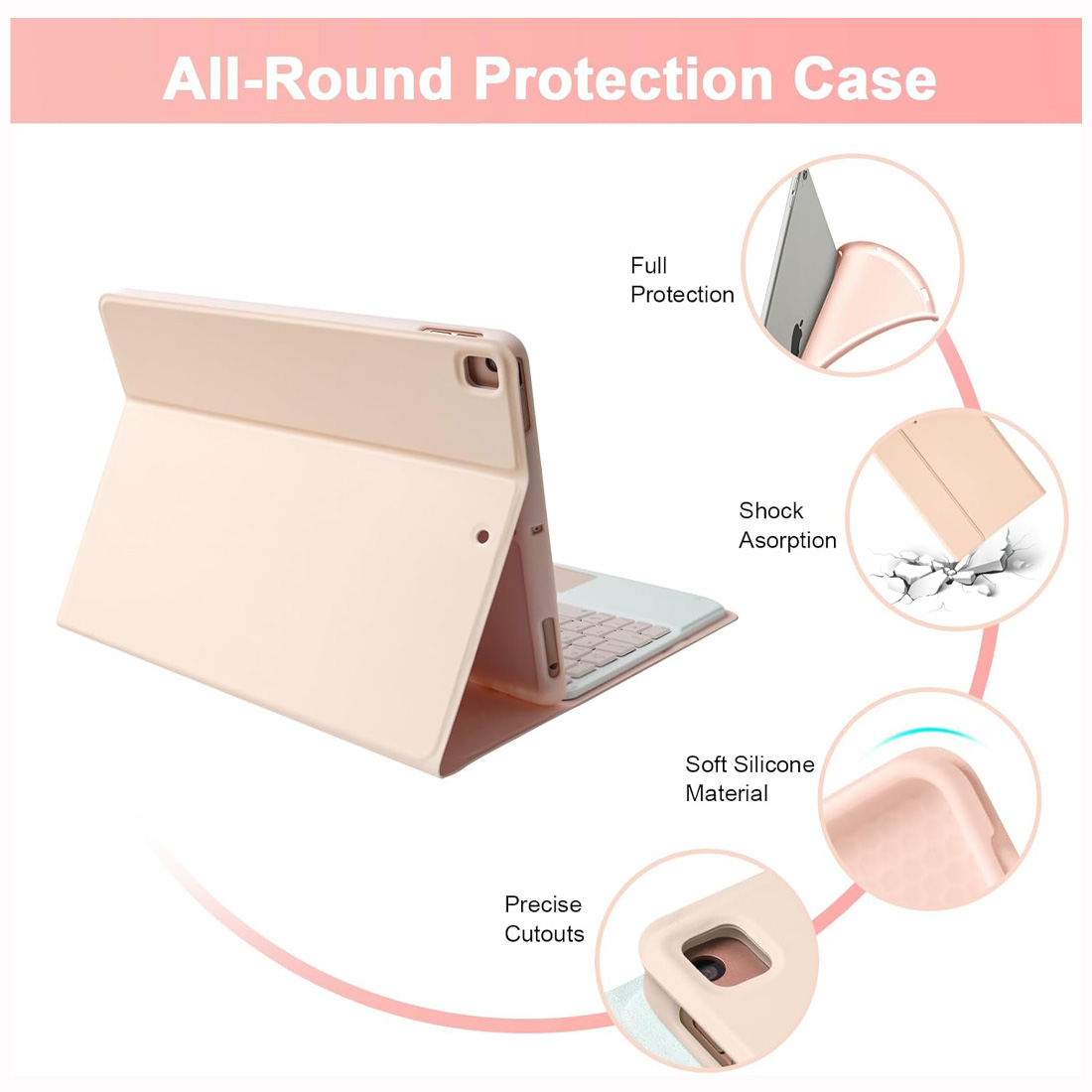 FUNDA CON TECLADO PARA IPAD 10.2 7MA/8VA/9NA GENERACIÓN - ROSADO - 5