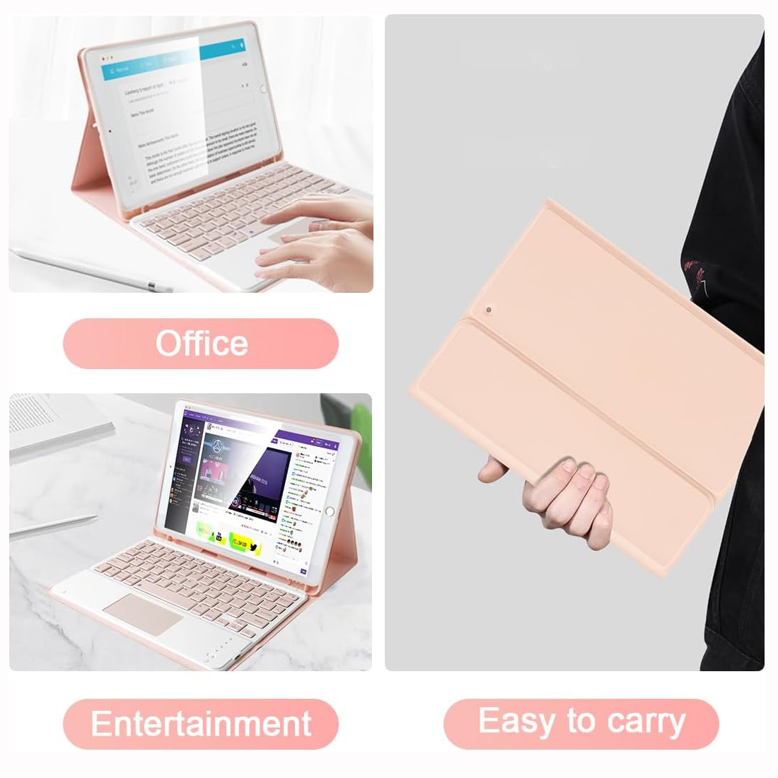 FUNDA CON TECLADO PARA IPAD 10.2 7MA/8VA/9NA GENERACIÓN - ROSADO - 6