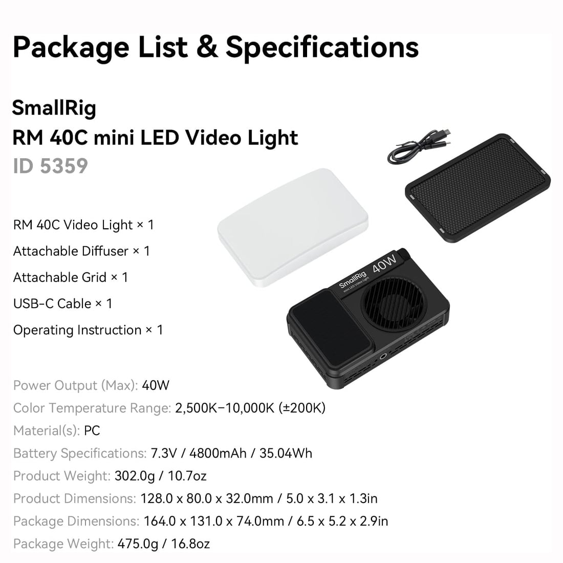 LUZ DE VIDEO LED SMALLRIG RM 40C RGB 40W PARA VIDEO Y FOTOGRAFÍA - 7