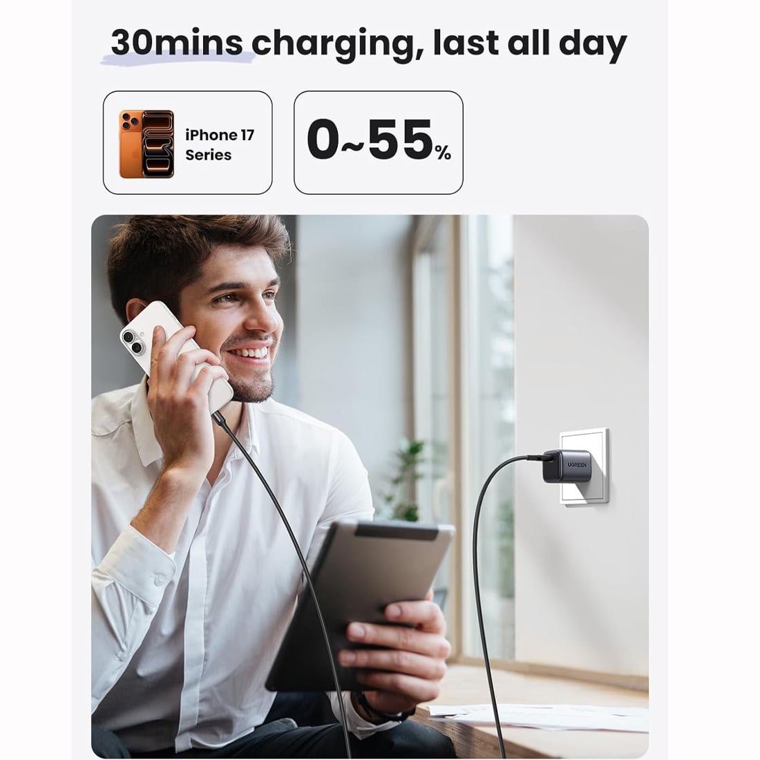 CARGADOR UGREEEN 30W USB-C GAN FAST CHARGE PARA TELEFONOS Y TABLETS - 2
