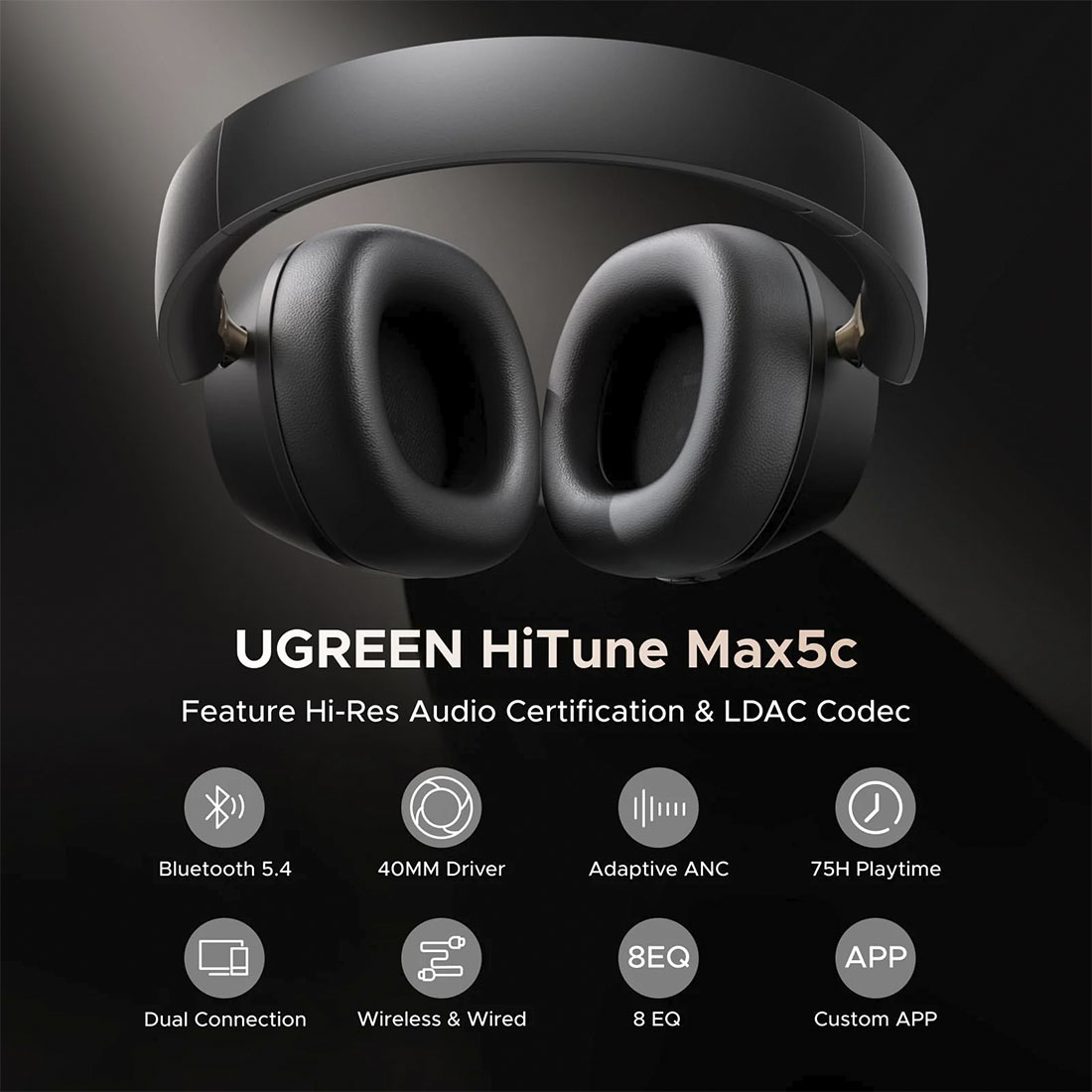 AUDIFONO UGREEN HITUNE MAX5C ANC - 75HRS - BLACK - 3