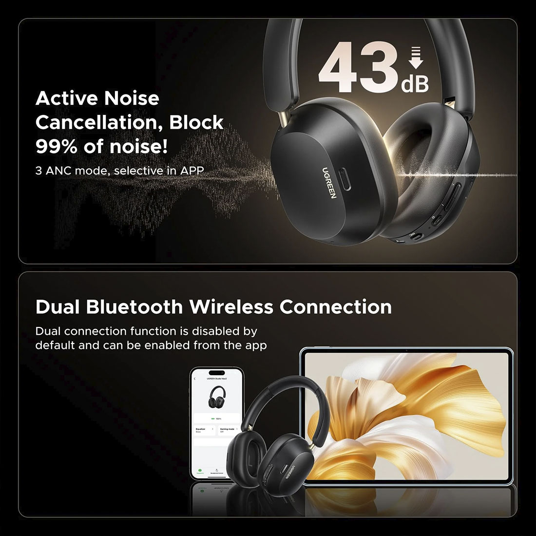 AUDIFONO UGREEN HITUNE MAX5C ANC - 75HRS - BLACK - 5