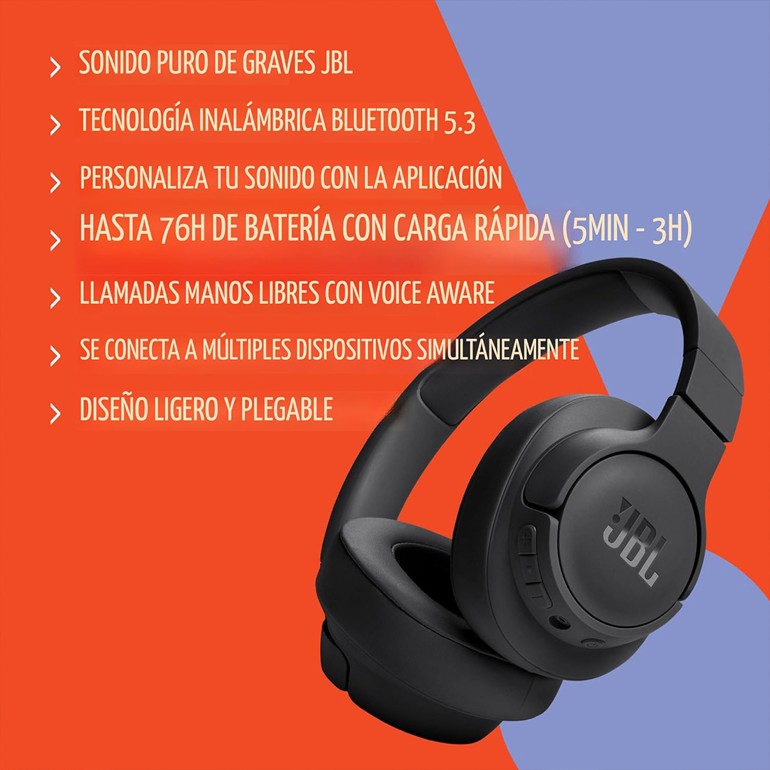 AUDIFONO JBL TUNE 720BT - 76 HRS - BLACK - 8