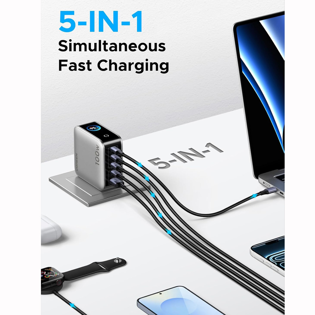 CARGADOR UGREEN 100W NEXODE PRO USB-C 5EN1 GAN FAST CHARGE - 3
