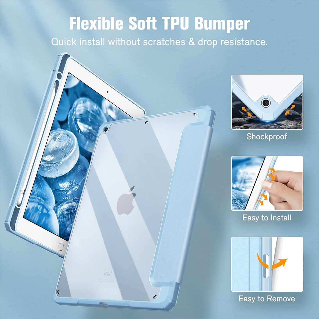 FUNDA CASE PROTECTOR HIBRIDO PARA IPAD 10.2' (7MA, 8VA Y 9NA GEN) - CELESTE - 6