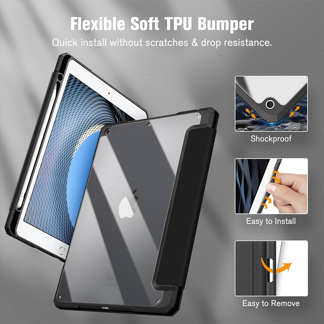 FUNDA CASE PROTECTOR HIBRIDO PARA IPAD 10.2' (7MA, 8VA Y 9NA GEN) - NEGRO - 6