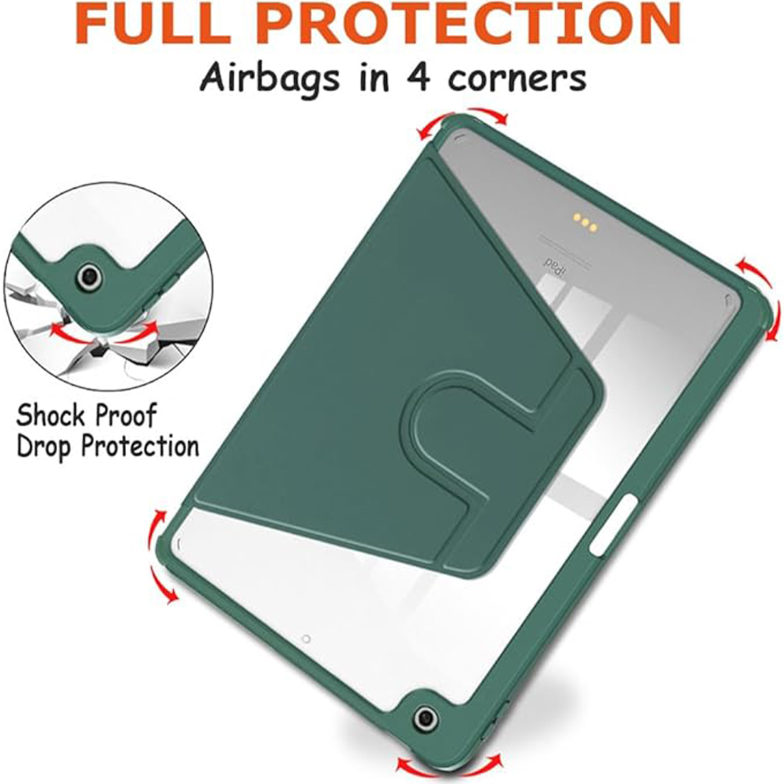 FUNDA CASE PROTECTOR GIRATORIO IMANTADO PARA IPAD 10.2' (7MA, 8VA Y 9NA GEN) - VERDE OSCURO - 3