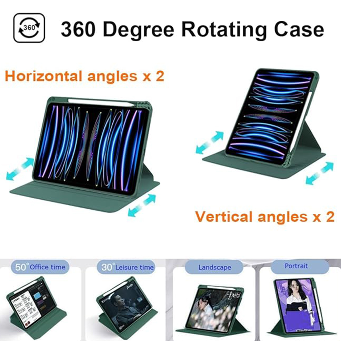 FUNDA CASE PROTECTOR GIRATORIO IMANTADO PARA IPAD 10.2' (7MA, 8VA Y 9NA GEN) - VERDE OSCURO - 5