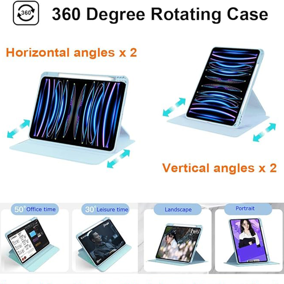 FUNDA CASE PROTECTOR GIRATORIO IMANTADO PARA IPAD 10.2' (7MA, 8VA Y 9NA GEN) - CELESTE - 6