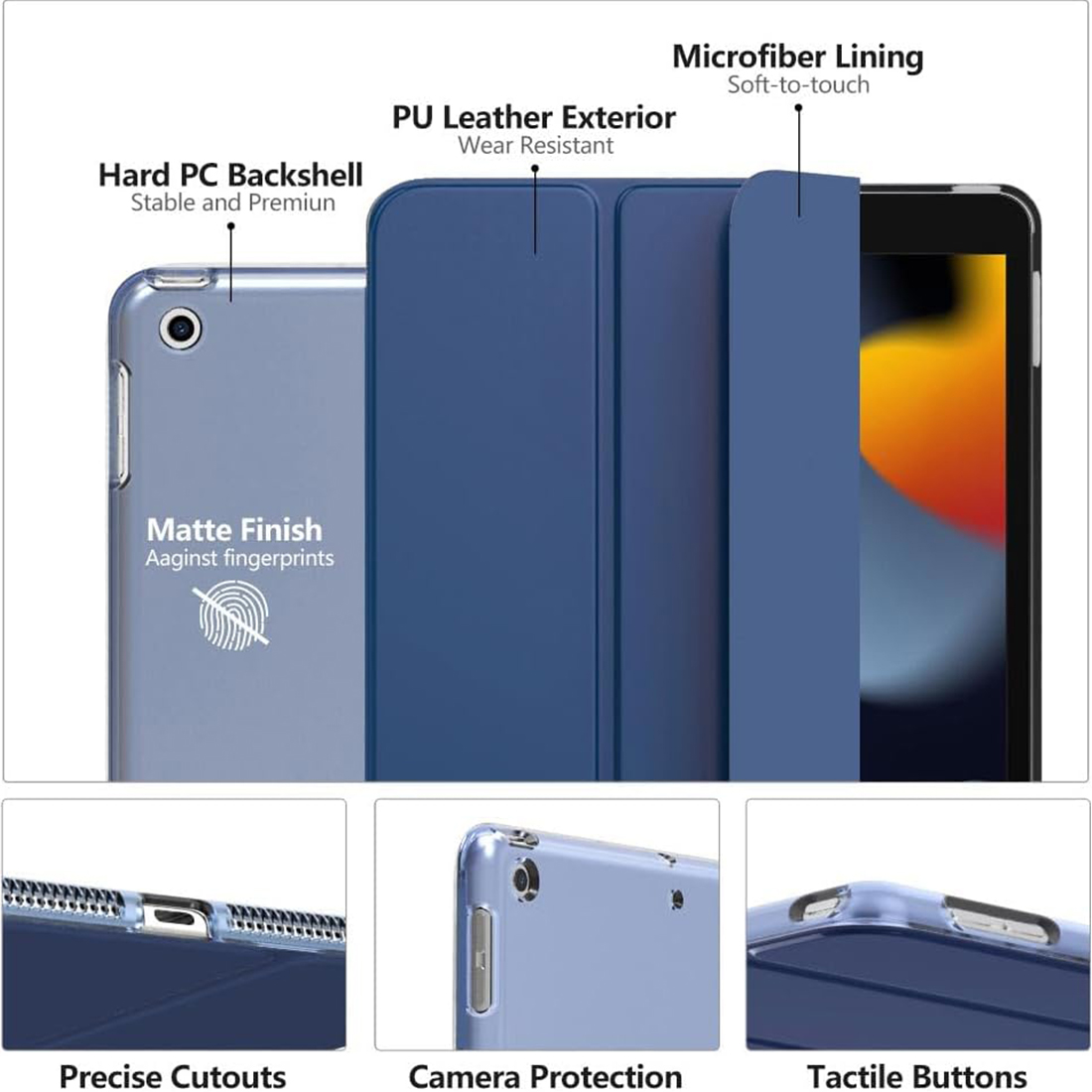 FUNDA CASE PROTECTOR SLIM PARA IPAD 10.2' (7MA, 8VA Y 9NA GEN) - AZUL OSCURO - 3