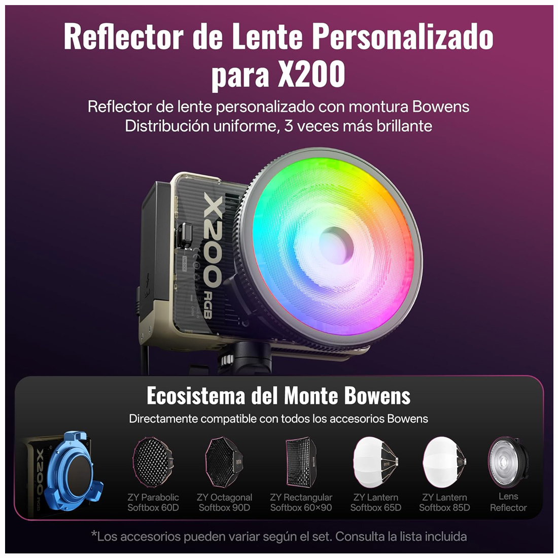 LUZ DE VIDEO ZHIYUN MOLUS X200 RGB LED 200W - STANDARD KIT - 3