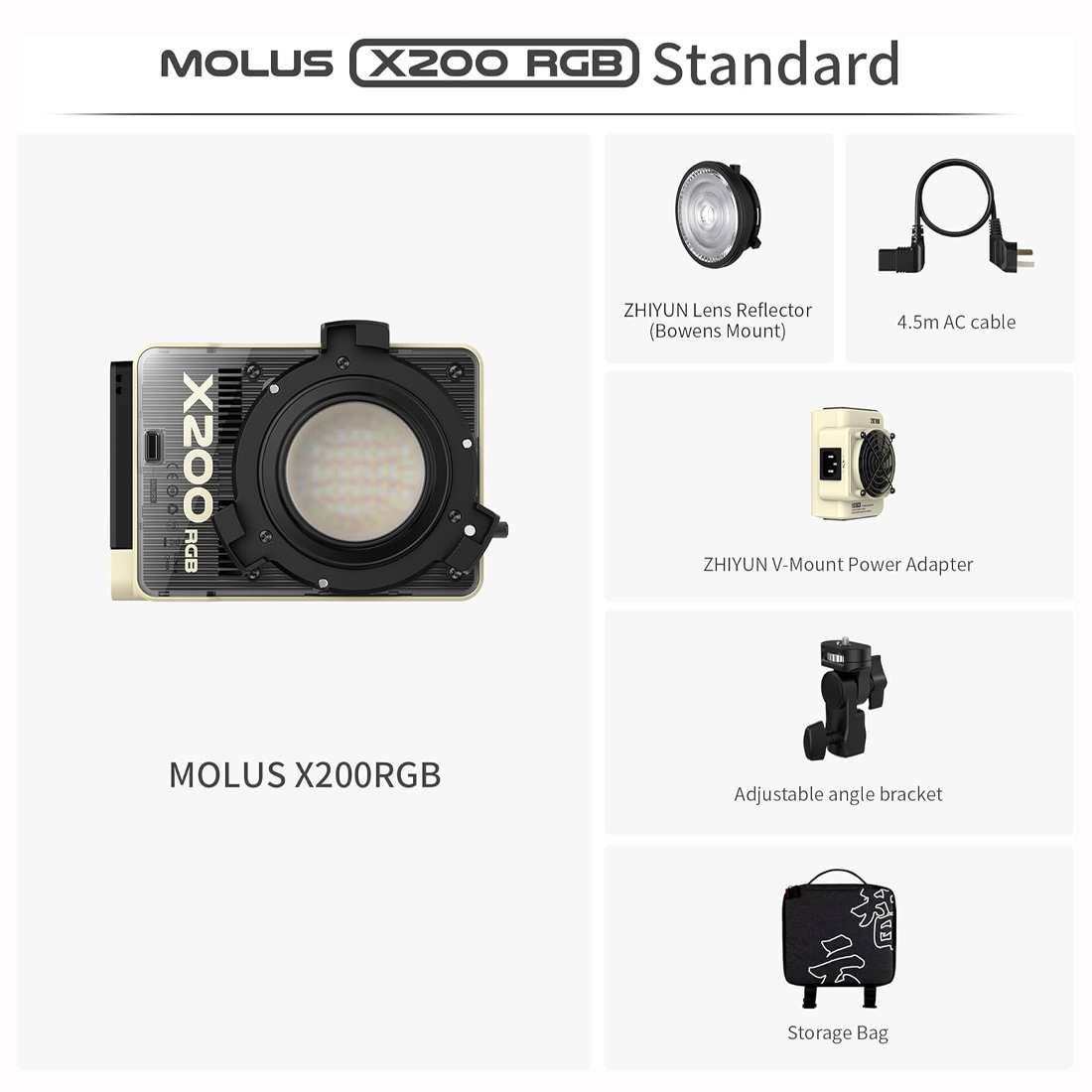 LUZ DE VIDEO ZHIYUN MOLUS X200 RGB LED 200W - STANDARD KIT - 6