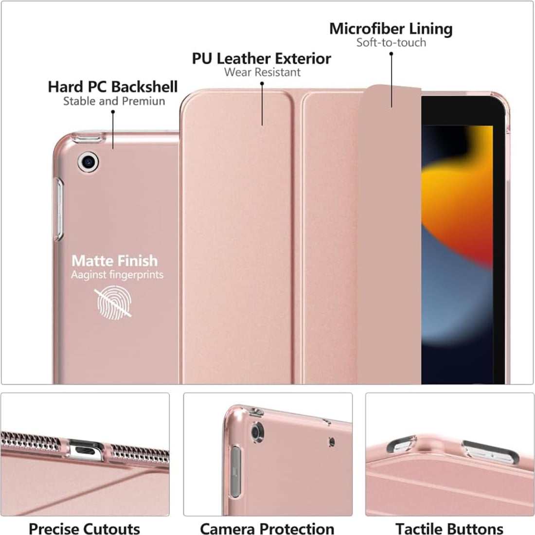 FUNDA CASE PROTECTOR SLIM PARA IPAD 10.2' (7MA, 8VA Y 9NA GEN) - ORO ROSA - 2