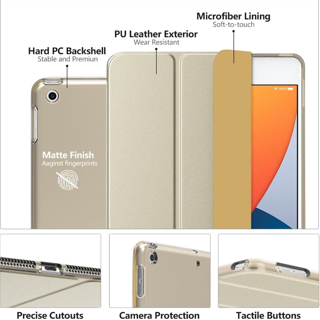 FUNDA CASE PROTECTOR SLIM PARA IPAD 10.2' (7MA, 8VA Y 9NA GEN) - DORADO - 3