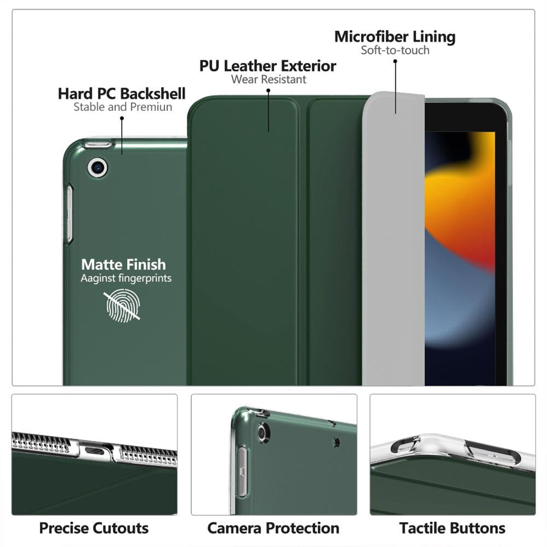 FUNDA CASE PROTECTOR SLIM PARA IPAD 10.2' (7MA, 8VA Y 9NA GEN) - VERDE OSCURO - 3