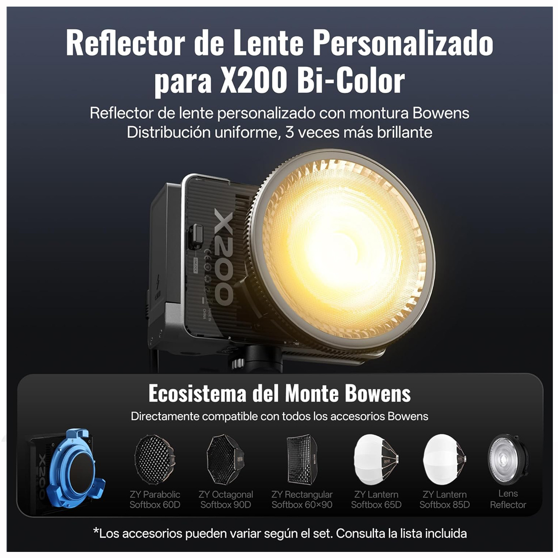 LUZ DE VIDEO ZHOYUN MOLUS X200 BICOLOR 200W MONTURA BOWENS - 4