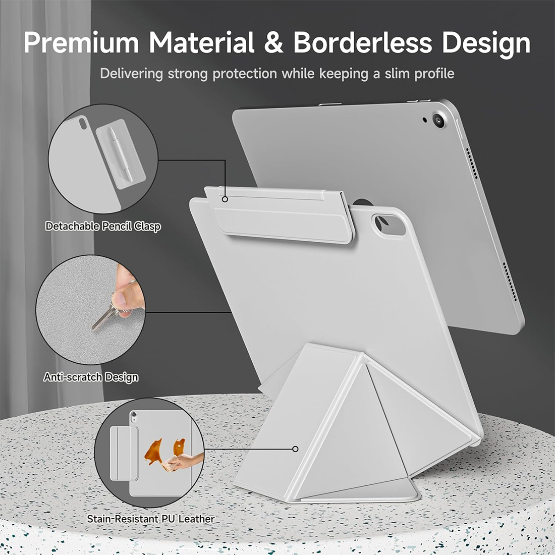 FUNDA  SLIM CASE PROTECTOR ORIGAMI  PARA IPAD 10 MA (2022) Y A16 (2025) - GRIS - 2