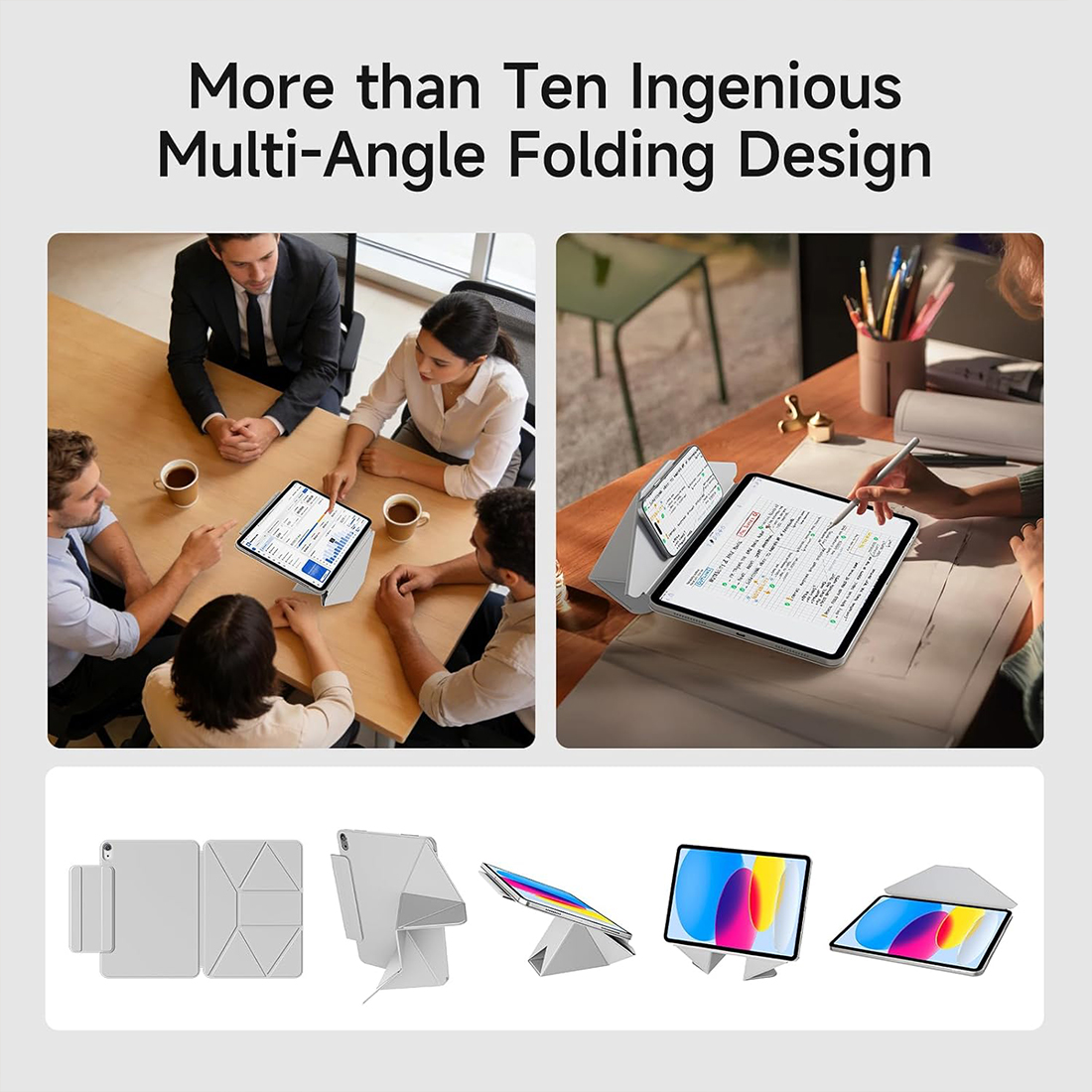 FUNDA  SLIM CASE PROTECTOR ORIGAMI  PARA IPAD 10 MA (2022) Y A16 (2025) - GRIS - 3