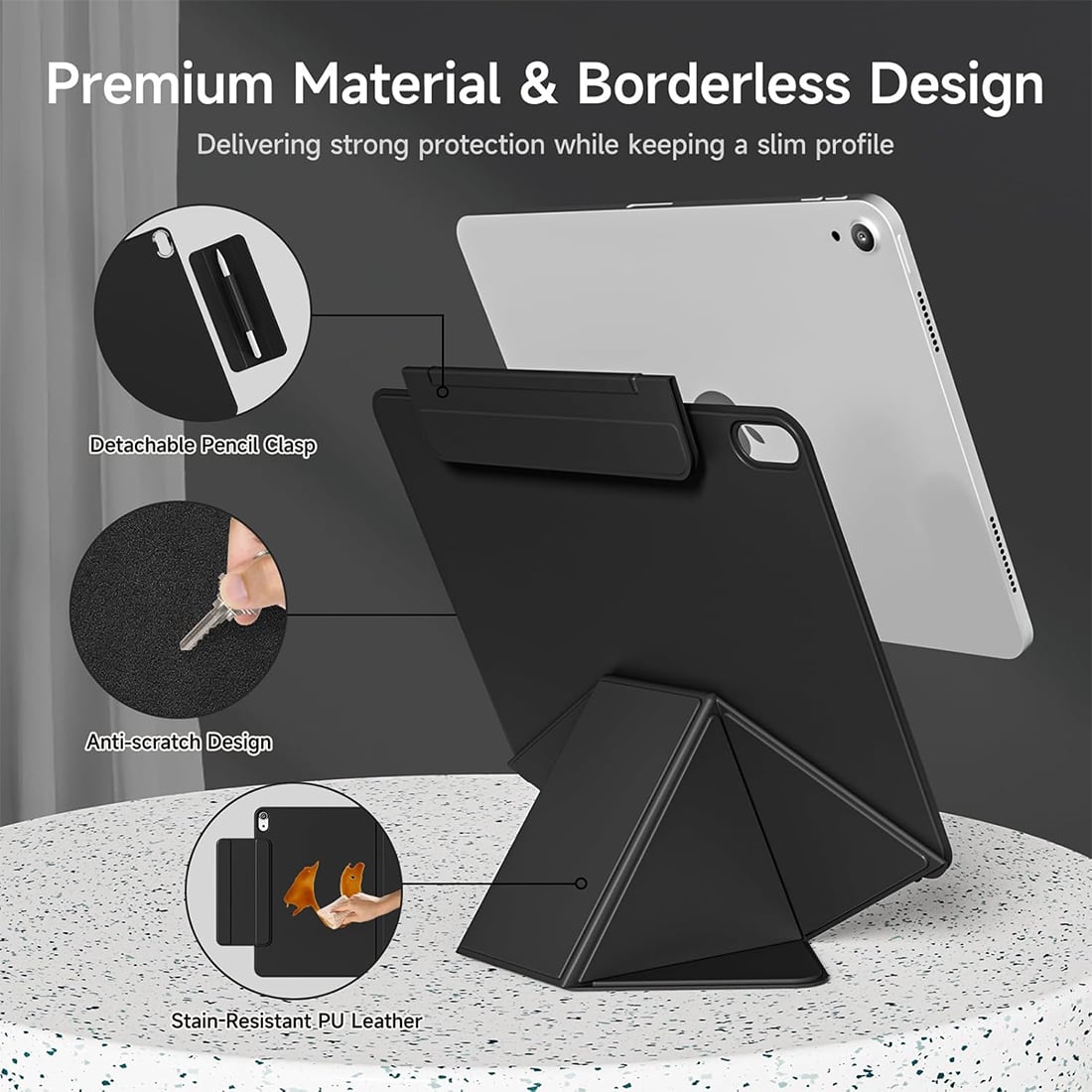 FUNDA SLIM CASE PROTECTOR ORIGAMI PARA IPAD 10 MA (2022) Y A16 (2025) - NEGRO - 2