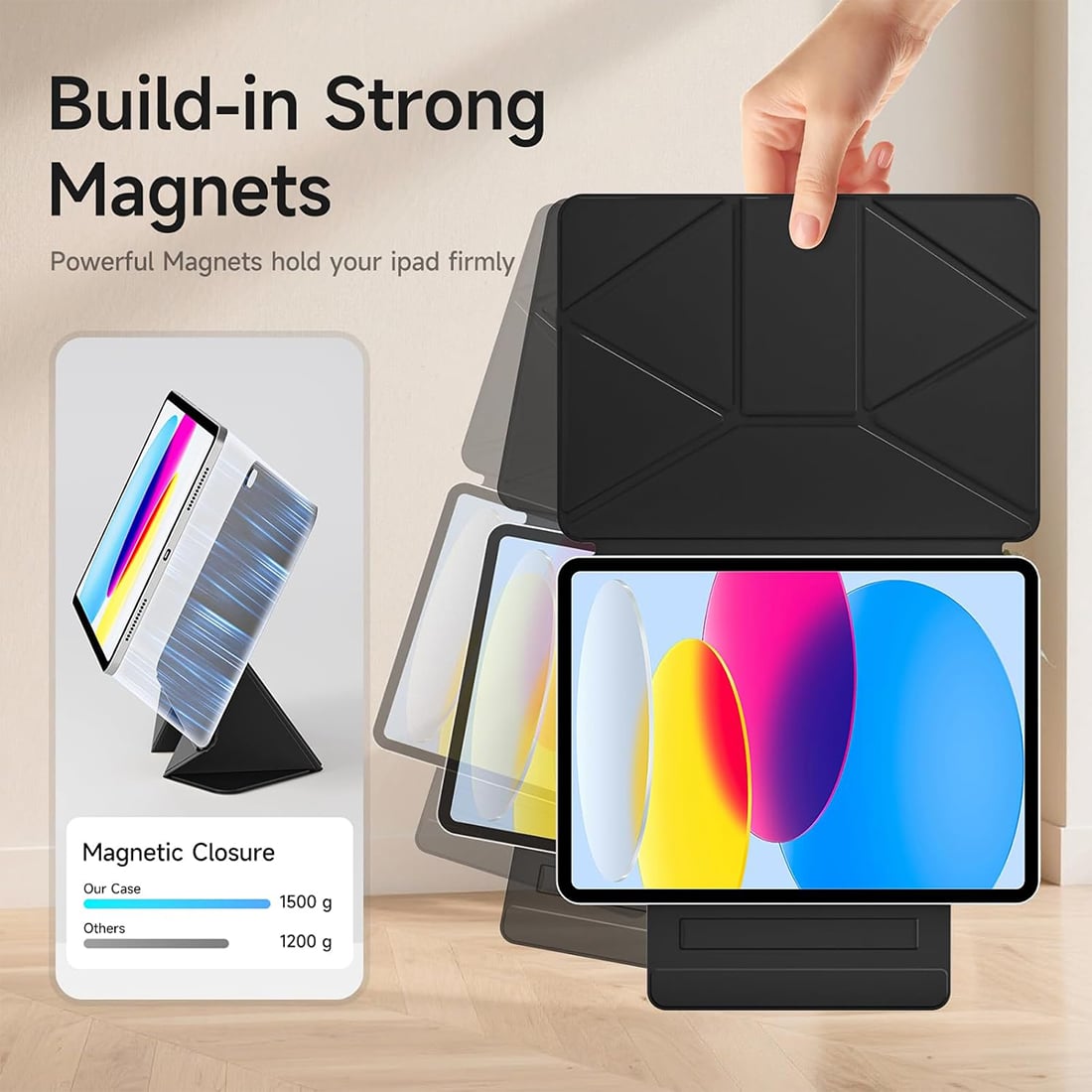 FUNDA SLIM CASE PROTECTOR ORIGAMI PARA IPAD 10 MA (2022) Y A16 (2025) - NEGRO - 4
