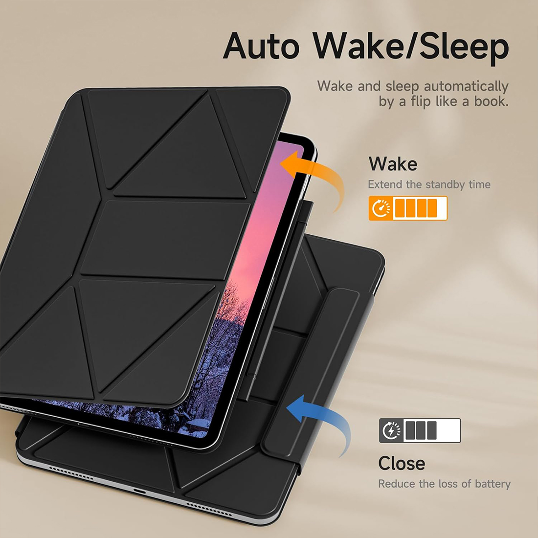 FUNDA SLIM CASE PROTECTOR ORIGAMI PARA IPAD 10 MA (2022) Y A16 (2025) - NEGRO - 6