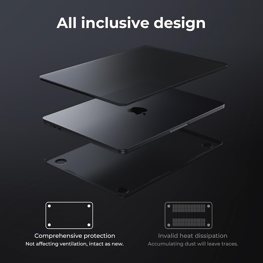FUNDA CASE PROTECTOR ACRILICO MACBOOCK AIR 13.6 CHIP M2/M3/M4/M5 (2022/2026) - NEGRO MATE - 7