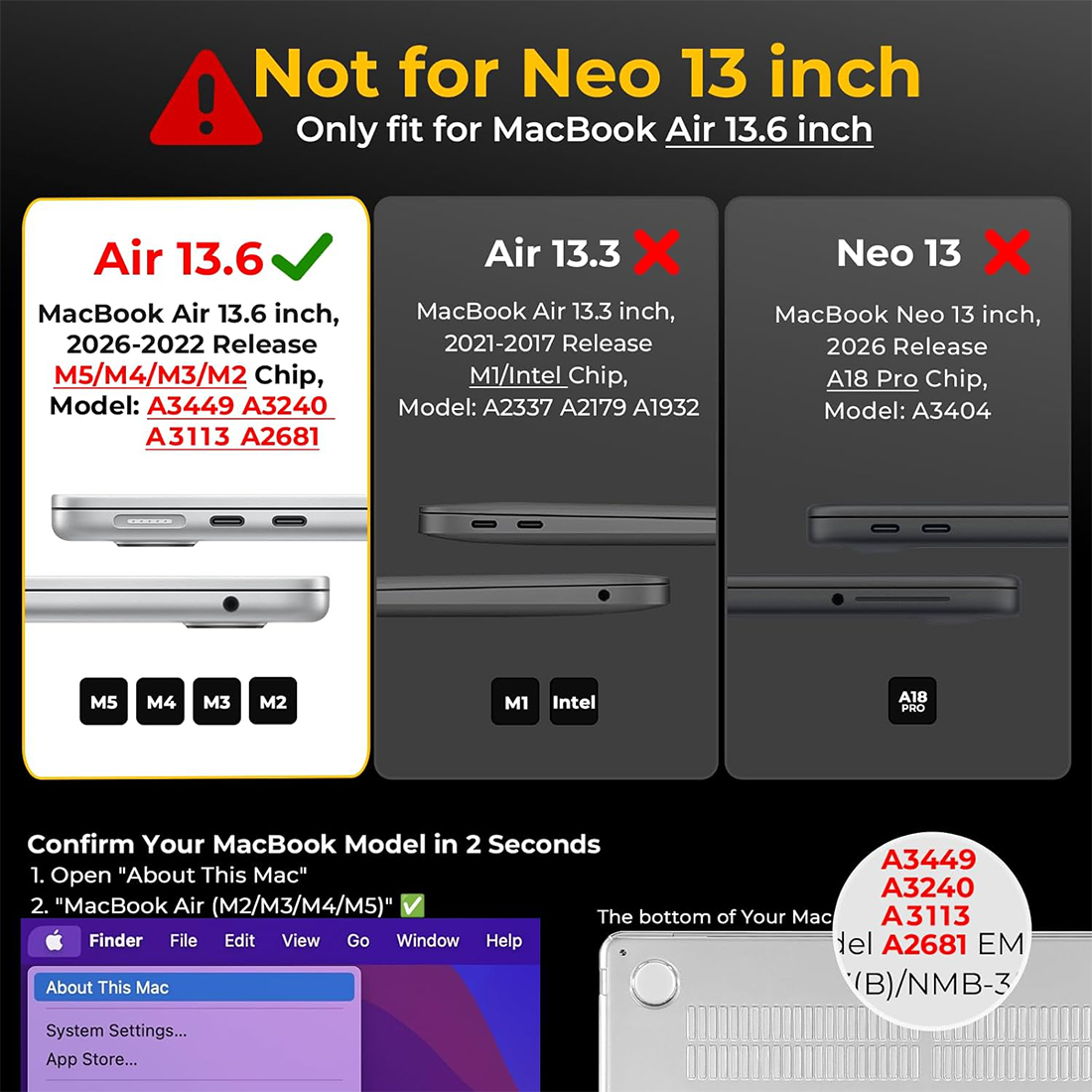 FUNDA CASE PROTECTOR ACRILICO MACBOOCK AIR 13.6 CHIP M2/M3/M4/M5 (2022/2026) - NEGRO MATE - 9