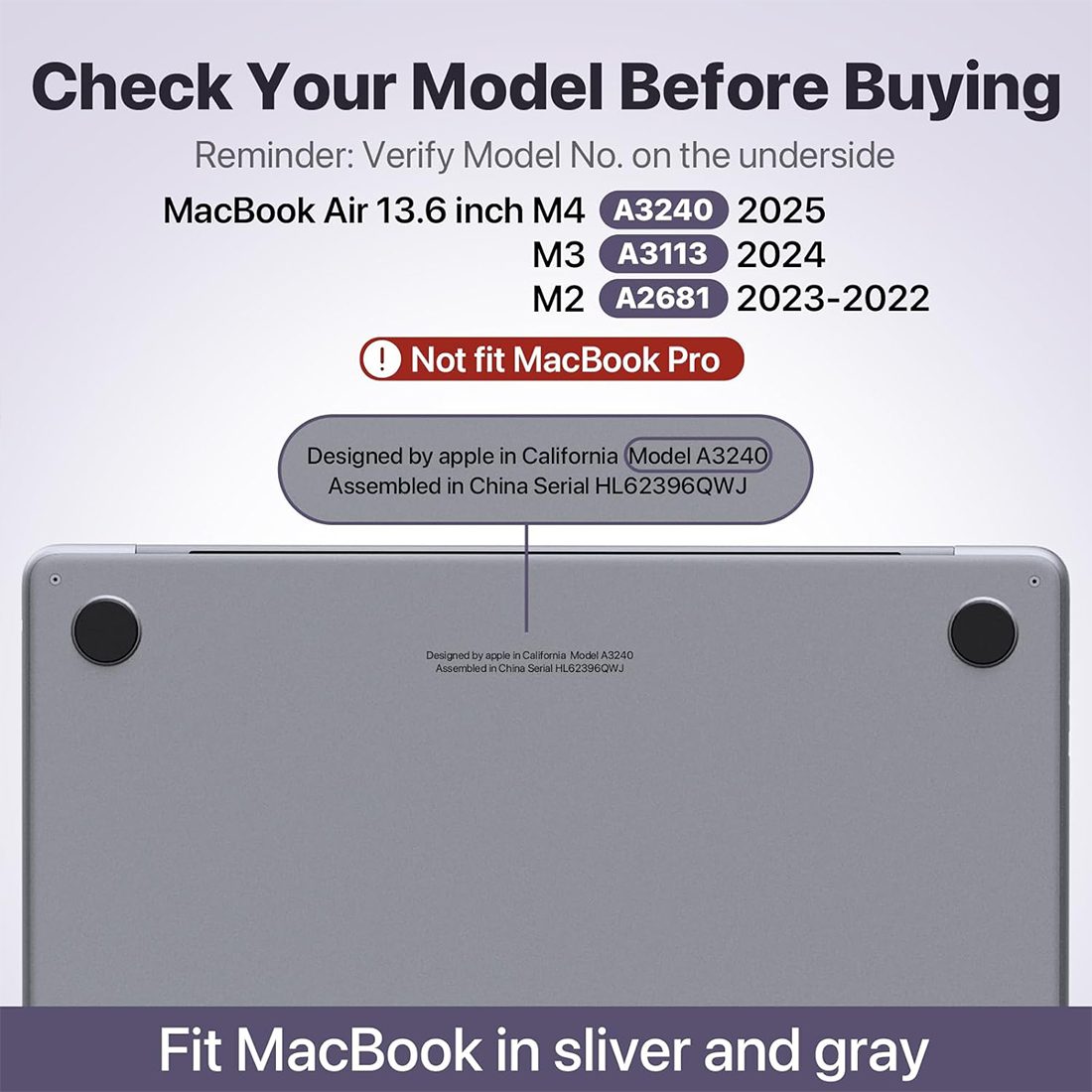 FUNDA CASE PROTECTOR ACRILICO MACBOOCK AIR 13.6 CHIP M2/M3/M4/M5 (2022/2026) - LILA - 6