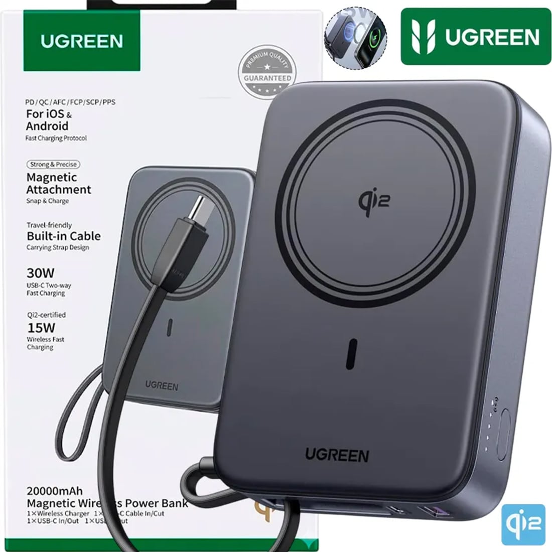 UGREEN MAGNETIC WIRELESS POWER BANK QI2 20000 MAH 30W - 2