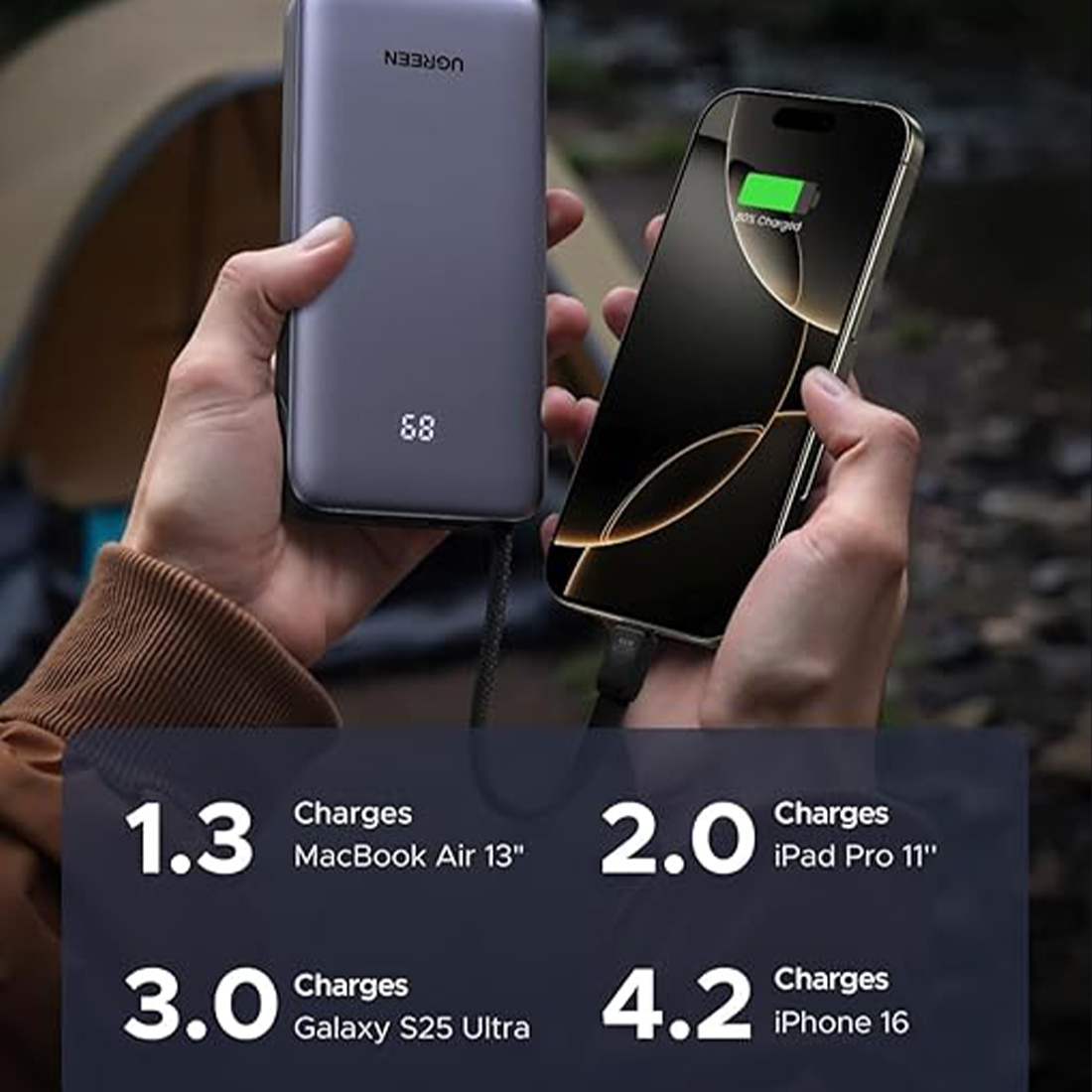 POWER BANK UGREEN 20000 MAH 45W CON CABLE INTEGRADO - GRIS OSCURO - 3