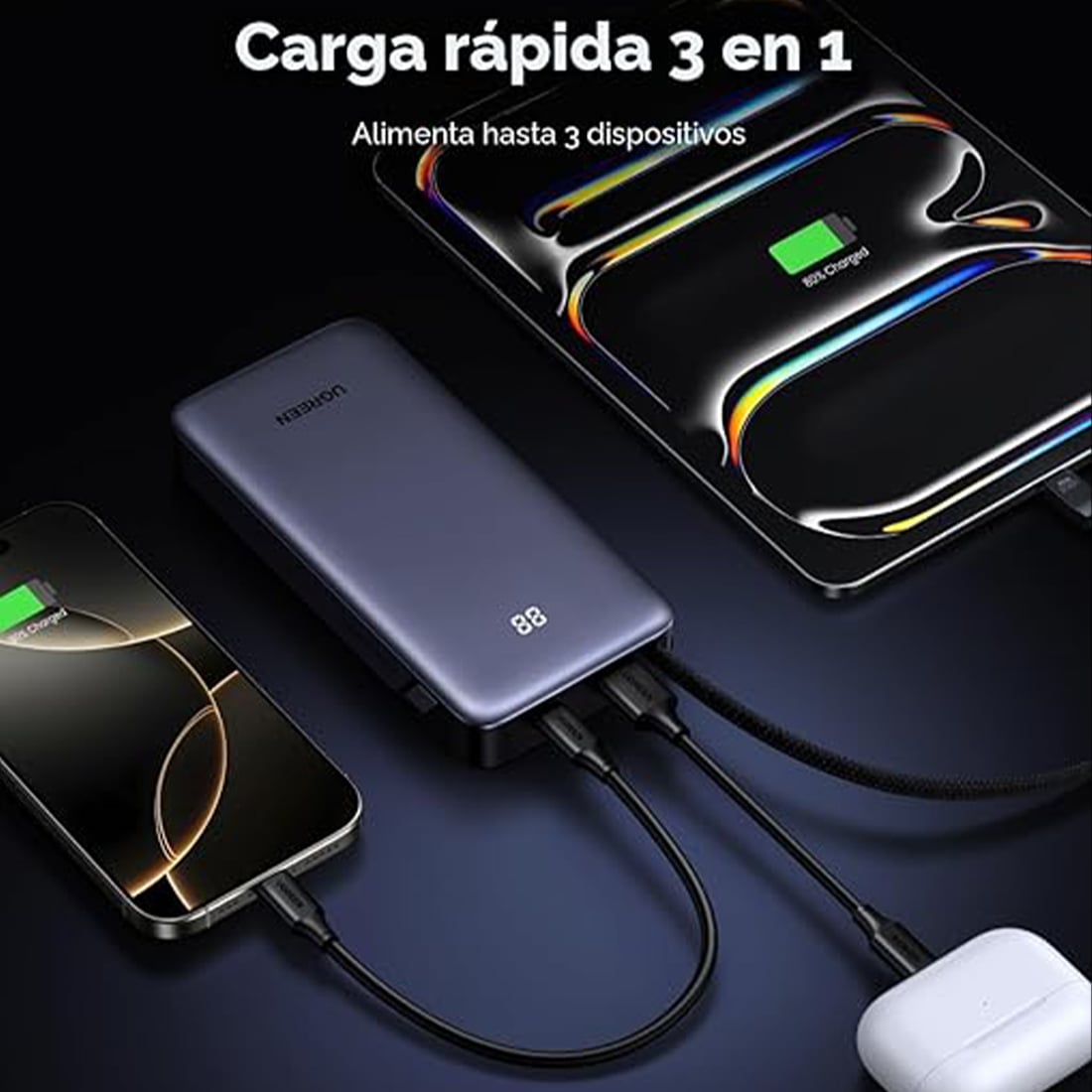 POWER BANK UGREEN 20000 MAH 45W CON CABLE INTEGRADO - GRIS OSCURO - 5