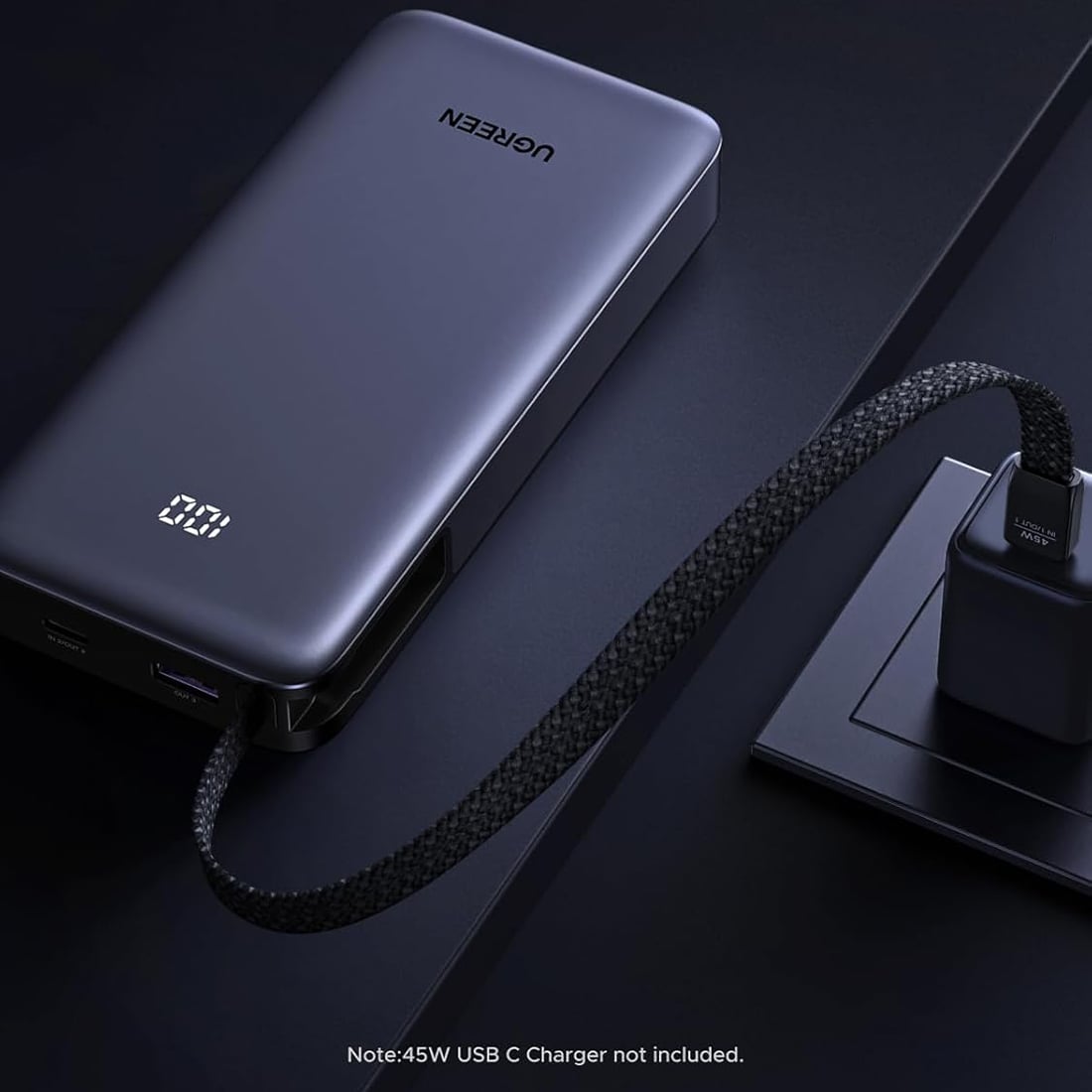 POWER BANK UGREEN 20000 MAH 45W CON CABLE INTEGRADO - GRIS OSCURO - 7