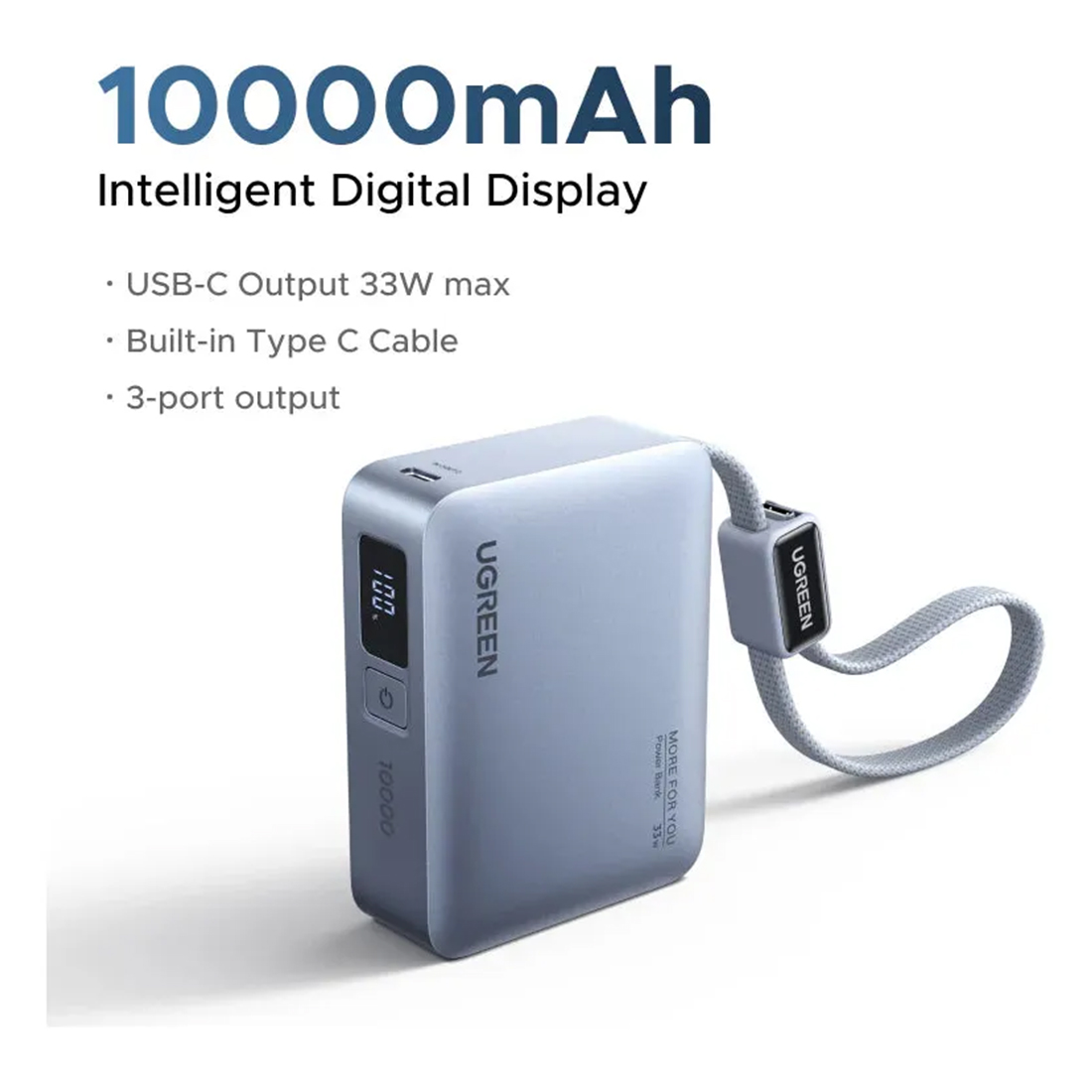 POWER BANK UGREEN 10,000MAH 33W CARGA RÁPIDA CABLE INTEGRADO - 2