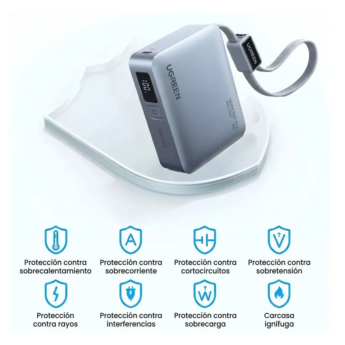 POWER BANK UGREEN 10,000MAH 33W CARGA RÁPIDA CABLE INTEGRADO - 3