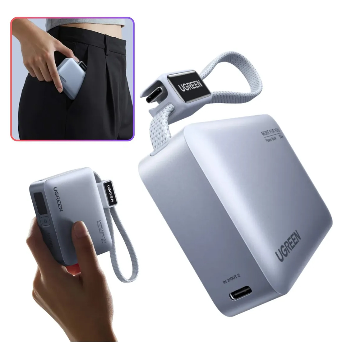 POWER BANK UGREEN 10,000MAH 33W CARGA RÁPIDA CABLE INTEGRADO - 4
