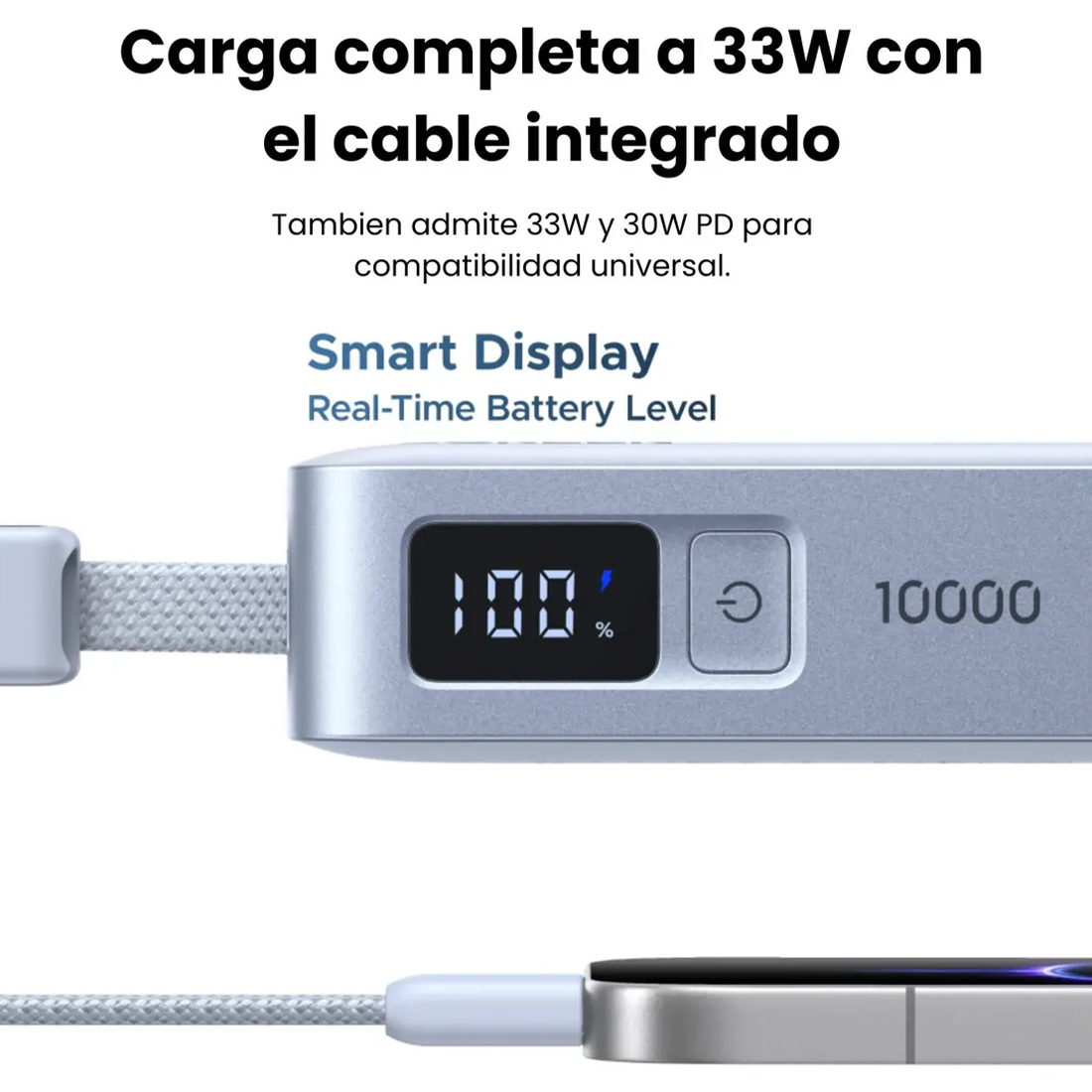 POWER BANK UGREEN 10,000MAH 33W CARGA RÁPIDA CABLE INTEGRADO - 5