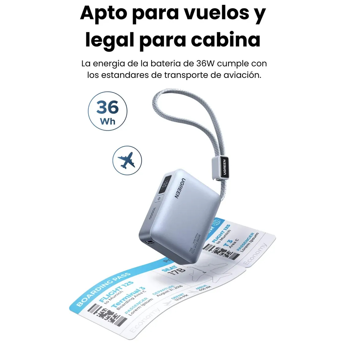 POWER BANK UGREEN 10,000MAH 33W CARGA RÁPIDA CABLE INTEGRADO - 6