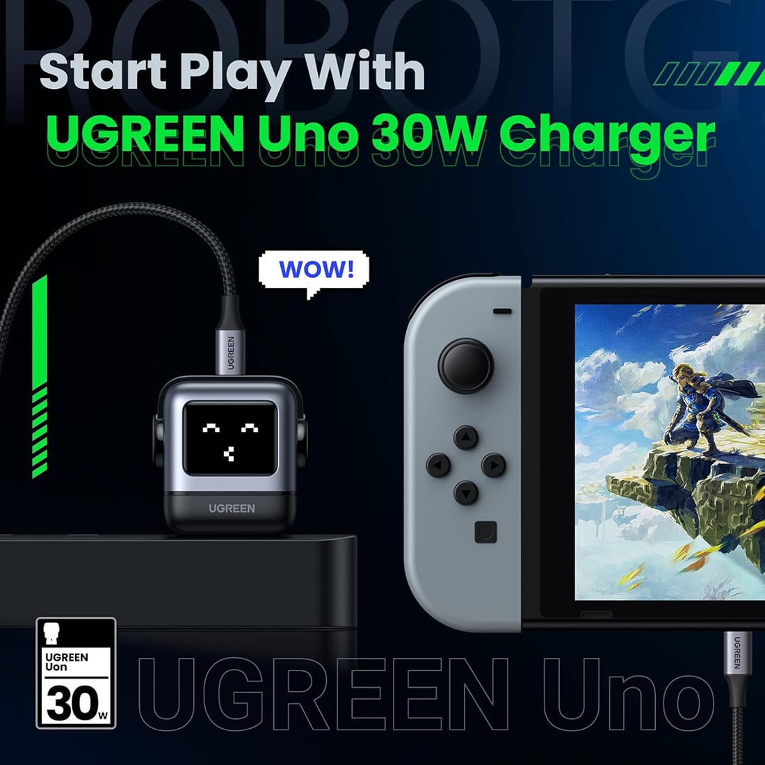 ADAPTADOR UGREEN UNO RG 30W 1 PUERTO DE CARGA USB-C FAST CHARGE - GRIS OSCURO - 3