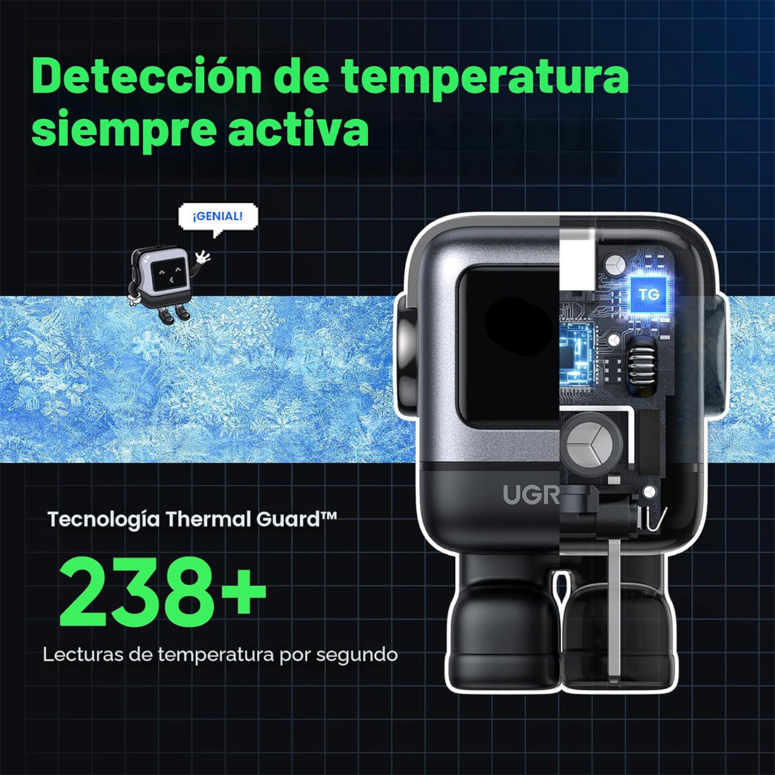 ADAPTADOR UGREEN UNO RG 30W 1 PUERTO DE CARGA USB-C FAST CHARGE - GRIS OSCURO - 9