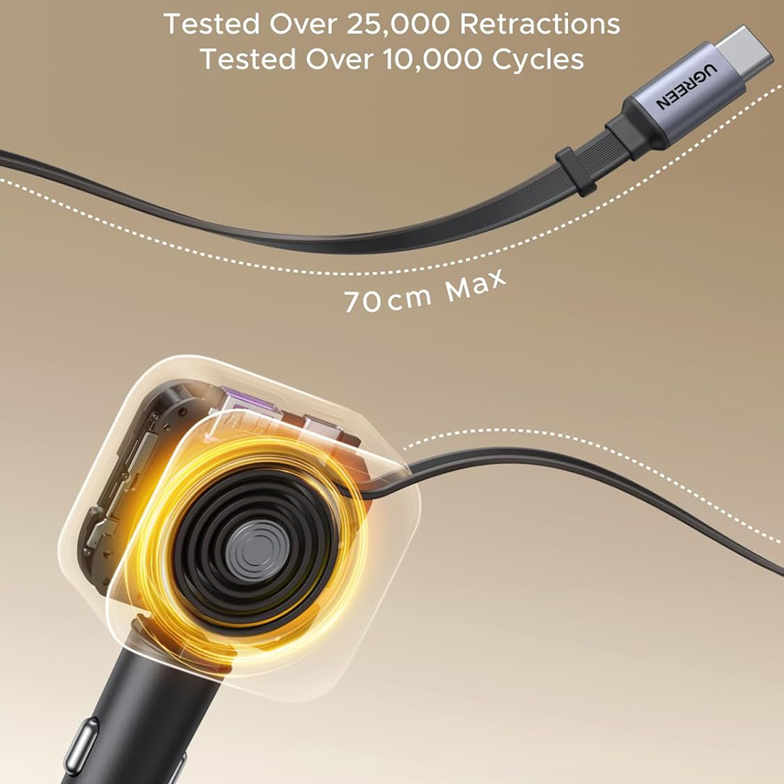 UGREEN CARGADOR DE CARRO CON CABLE RETACTIL DE 4 PUERTOS DE 145 W EC604 - GRIS OSCURO - 5