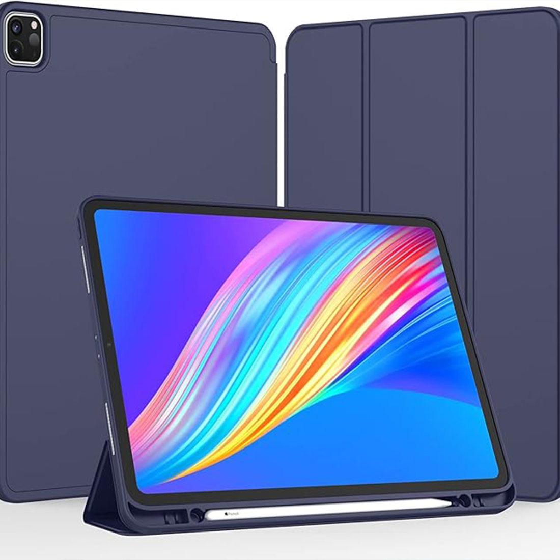 FUNDA CASE PROTECTOR IPAD PRO DE 12.9' (6/5/4 GEN) CON SOPORTE LÁPIZ - AZUL OSCURO - 1