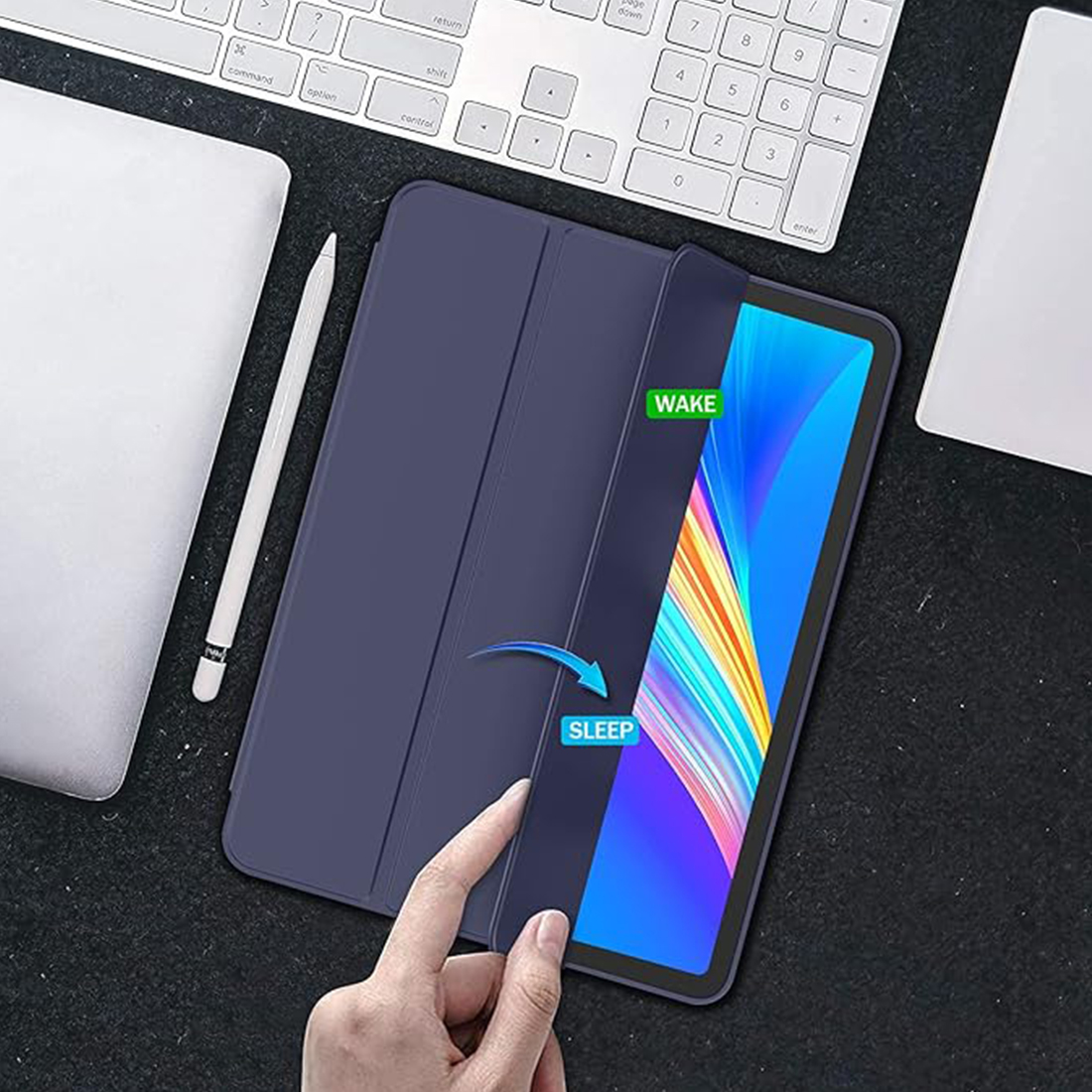 FUNDA CASE PROTECTOR IPAD PRO DE 12.9' (6/5/4 GEN) CON SOPORTE LÁPIZ - AZUL OSCURO - 5